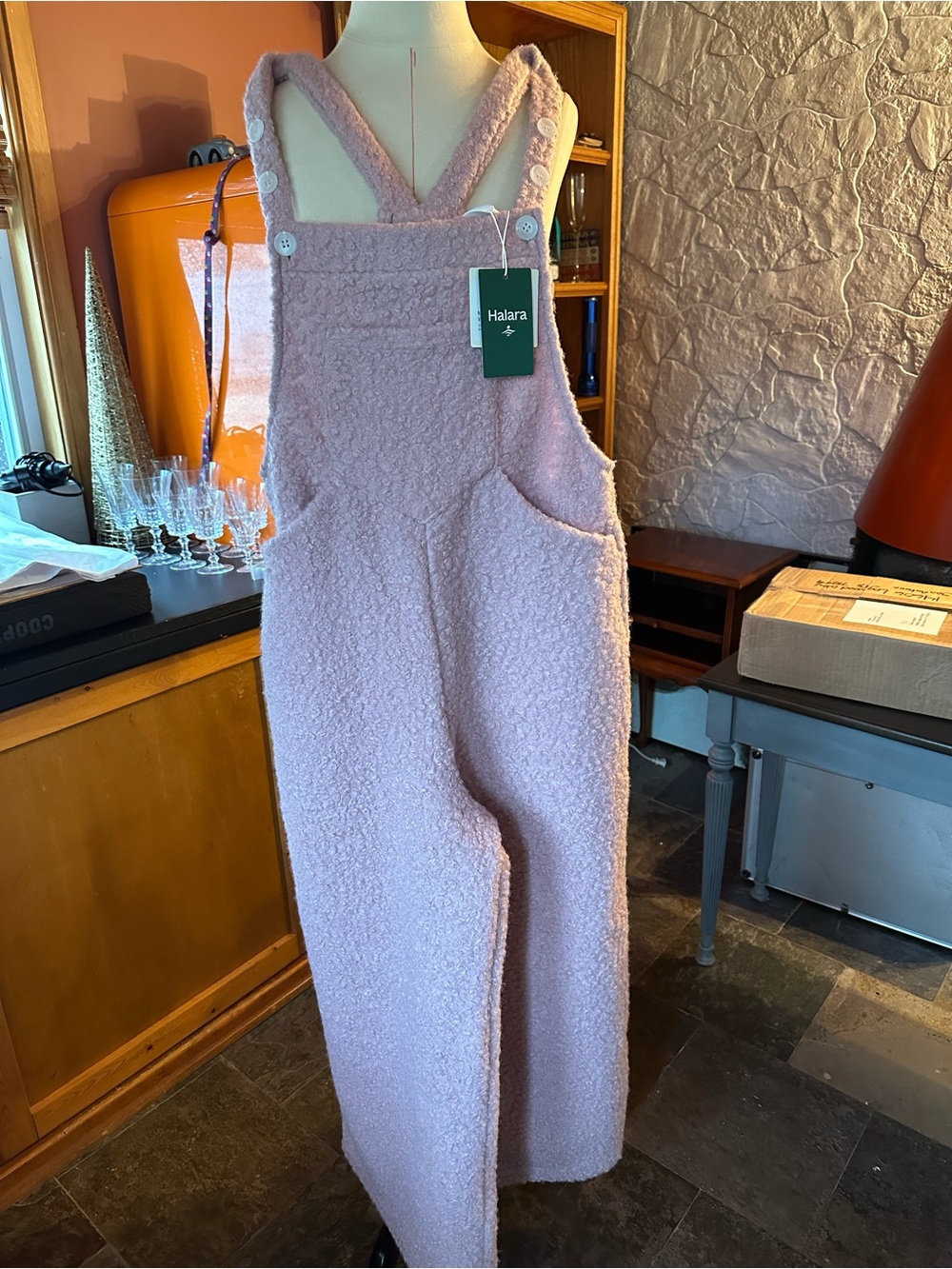 HALARA Light Pink Bouclé Overalls Jumpsuit